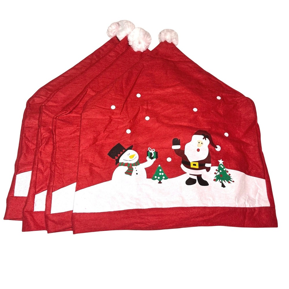 Santa Snowman Christmas Dining Chair Back Covers Set of 4 Felt Red 19x23in